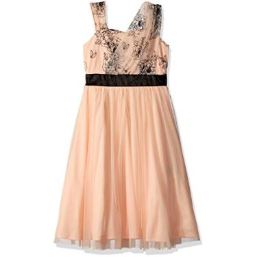 Imagem de Amy Byer Vestido longo de um ombro para meninas, Pêssego, 8