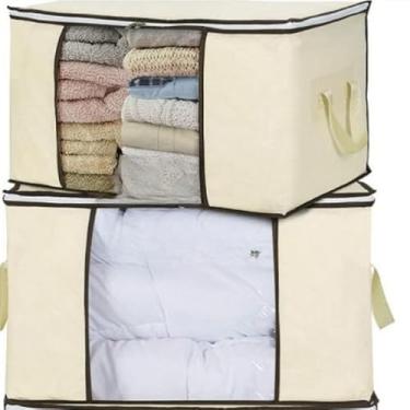 Imagem de Caixa Organizadora Multifuncional com Zíper para Roupas e Cobertores - Armazenamento à Prova de Poeira e Umidade (4 Pcs - Estilo A)