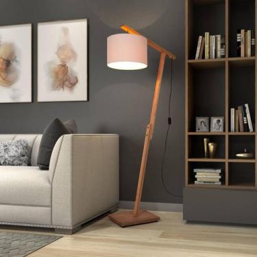 Imagem de Luminária Abajur Chão Pedestal Piso Coluna Cúpula Tecido - D+MOB, Bege