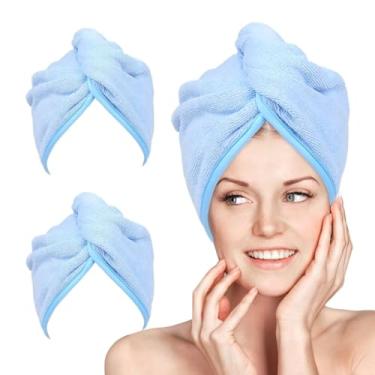 Imagem de Envoltório de toalha de cabelo de microfibra para mulheres: pacote com 2 toalhas de secagem para mulheres capota de secador essencial absorvente de secagem rápida touca de banho turbante torção