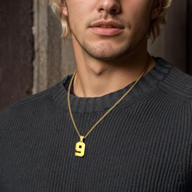 Imagem de Colar com número personalizado, pingente para basquete, beisebol, futebol, número da sorte, unissex,, F, Aço inoxidável, Sem Pedra Preciosa