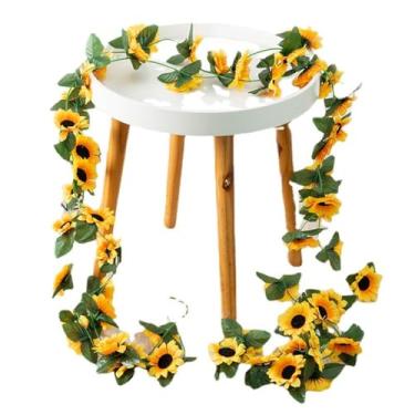 Imagem de 1 guirlanda de girassol artificial com folhas verdes, flores artificiais de videira falsa para uso ao ar livre, casa, festa, decoração