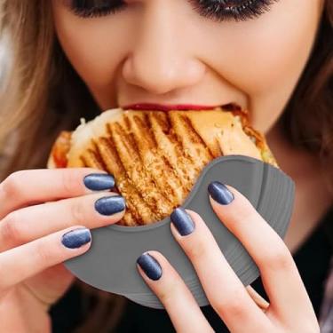 Imagem de 1 suporte de hambúrguer de silicone para comer – suportes reutilizáveis de hambúrguer para comer sanduíches laváveis, cinza