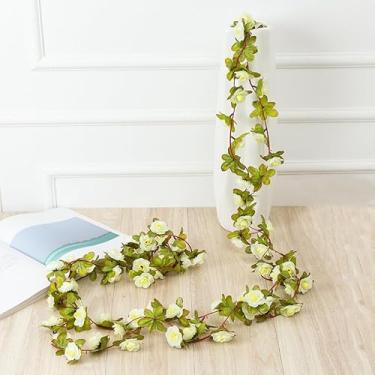 Imagem de Guirlanda de flores artificiais de peônia de 250 cm para decoração de quarto de casamento, casa, primavera, outono, jardim, arco faça você mesmo, planta falsa videira, amarelo creme