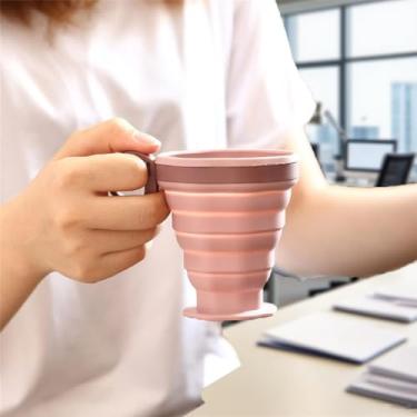 Imagem de Copo dobrável rosa, copo de silicone dobrável com tampa de plástico, copos de água portáteis adequados para acampamento e viagens
