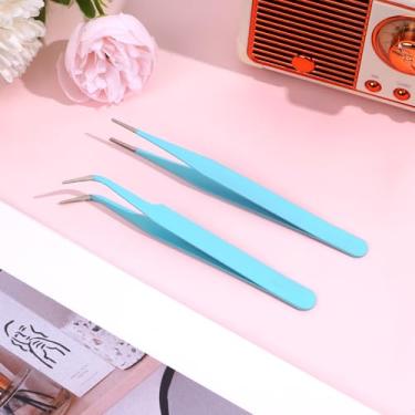 Imagem de Pinças adesivas, 2 peças de pinças de arte de unha de extremidade dupla, incluindo ponta reta e curva (verde)