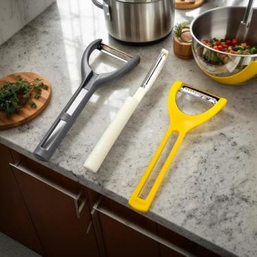 Imagem de Conjunto de descascador de legumes 3 em 1, ferramenta multifuncional para descascar cozinha com lâminas afiadas de aço inoxidável, cabo PP de grau alimentício para frutas e vegetais