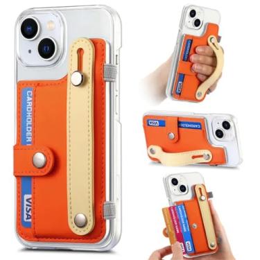 Imagem de Cartões de pulseira Solt Wallet Case para iphone 15 Pro Max 14 13 12 11 XS XR X 6 7 8 Plus SE 2022 Bolsa KickStand Capa transparente, laranja, para iPhone 14Plus