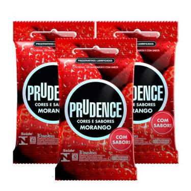 Imagem de Kit 3 Preservativo Prudence Cores e Sabores Morango 3 Unidades
