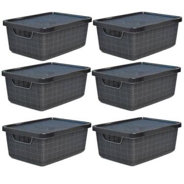 Imagem de Kit 6 Caixas Organizadoras Preta 6 Litros Jutta Com Tampa - Arqplast