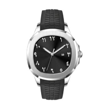 Imagem de Relógio Masculino Aqua Analógico Quartzo com Números Árabes, Caixa Prateada e Pulseira de Borracha Preto confortavel