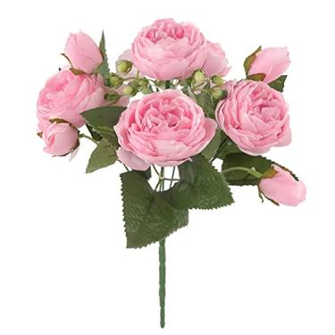 Imagem de Simulação de flores de peônia artificial buquês de casamento rosa floral falso flor de seda buquê amarrado à mão guirlanda rosa branca para decoração de flores artificiais (cor: vermelho a, tamanho