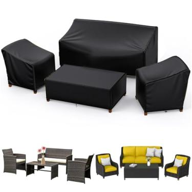 Imagem de Capas para móveis de pátio, à prova d'água, conjunto de 4 peças para sofá externo, cadeiras de gramado, mesa de café, à prova de vento com alça de fivela