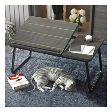 Imagem de Tabuleiro de cama para laptop ajustável em altura, suporte para copos, pernas dobráveis, mesa de cama portátil multifuncional, bandeja de trabalho para escrever (preto 55 cm)