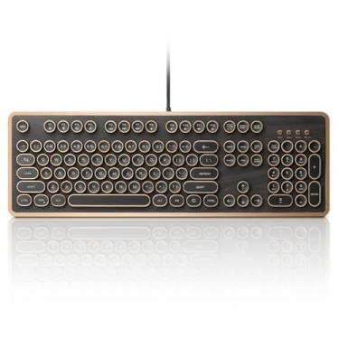 Imagem de GLENCREAG RK104 Retro Mechanical Keyboard, Wired 104 Keys Typewriter Style with Wood Grain, QMK/VIA Programmable, Green Linear Switches, N-Key Rollover, for Mac & Windows