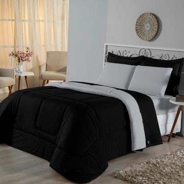 Imagem de Edredom Casal Dupla Face Malha 100% Algodão 1 Peça - Preto-cinza