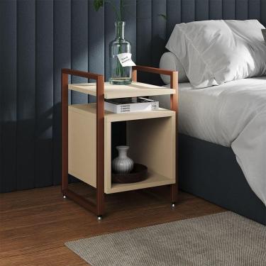 Imagem de Mesa De Cabeceira Industrial Marrocos Ferro Cobre E Tampo Off-white