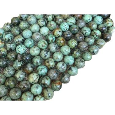 Imagem de Lady Works Fio de pedra natural turquesa africana de 33 cm, contas lisas redondas de 8 mm para fazer joias DIY | Beads_00276