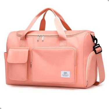 Imagem de Bolsa Mala De Mão Unissex Viagem Academia Avião Porta Tenis Com Alça Transversal Removível E Regulável Compartimento Separado Para Tênis Material Resistente E À Prova D'Água (Rosa)