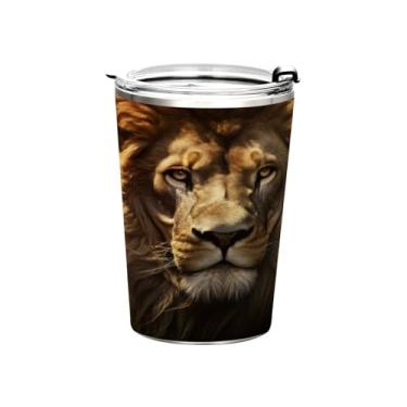 Imagem de Blueangle Copo de 340 g com tampa e canudo, copo de café com água isolada a vácuo de aço inoxidável, caneca de viagem do rei leão copo térmico para bebidas quentes e frias (546)