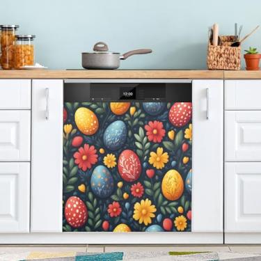 Imagem de ATTX Capa magnética para lava-louças ovos coloridos de Páscoa, 58,4 cm C x 66 cm A, decoração da capa da máquina de lavar louça, decalques para armário doméstico e eletrodomésticos adesivos #126