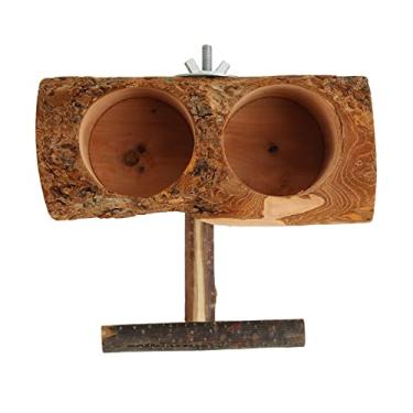 Imagem de Yctze Copos Alimentadores de Gaiola de Papagaio de Madeira - Prato de Alimentação e Rega de Tigela Dupla Com Suporte para Pássaros
