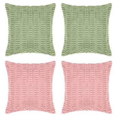 Imagem de Pacote com 4 capas de almofada de veludo cotelê, 45 x 45 cm, textura exclusiva de grão de trigo, zíper liso oculto, lavável na máquina, fronhas para almofada de sofá, sala de estar, cama (estilo 2)