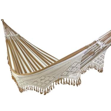 Imagem de Rede de Dormir e Descanso Duquesa Casal Extra Varanda Crochê Algodão Jaguaruana. (Caramelo e Bege (Fio Cru))