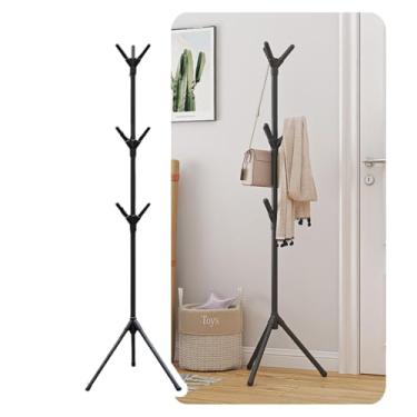 Imagem de Mancebo Cabideiro de Chão Arara Vertical Desmontável com 9 Ganchos Organizador Roupas Bolsa Casaco (Preto)