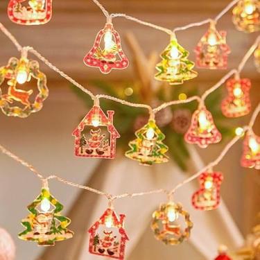 Imagem de Luzes de corda de fadas de Natal 1,8 m 20 luzes de Natal cintilantes operadas por bateria com boneco de neve de árvore de Papai Noel para decoração romântica de casa, branco quente -C