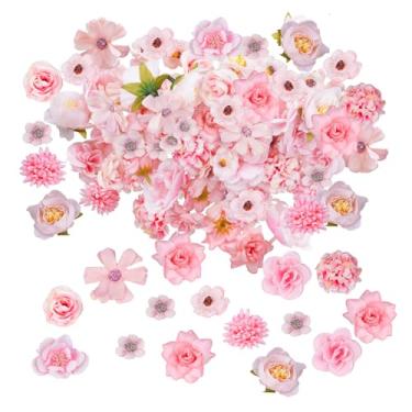 Imagem de Yymobt Cabeças de flores falsas, pequenas flores artificiais para artesanato, mini tecido de seda, cabeças florais, margarida, peônia falsa para guirlanda, festa de casamento, formatura, decoração de