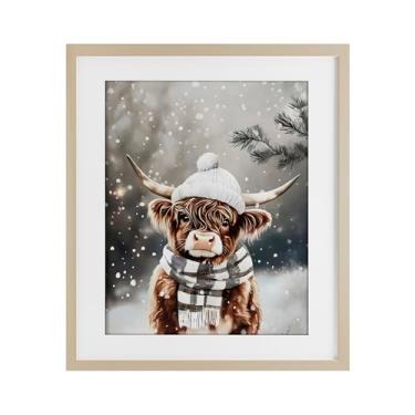 Imagem de Stupell Industries "Cozy Winter Highland Calf", Impressão emoldurada sob vidro, marrom, 33 x 40 cm