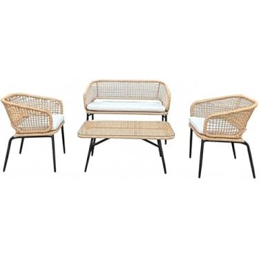 Imagem de Conjunto de Área Externa Ratan Sorrento 4 Peças | 1 Sofá (117cm), 2 Poltronas e 1 Mesa de Centro | Fibra Sintética Resistente a Sol e Chuva | Móveis para Varanda, Sacada e Lazer