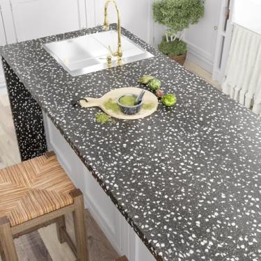 Imagem de FANCYEASY Papel de contato de granito preto para bancadas, à prova d'água, preto, descascar e colar, bancadas para cozinha, 39,9 x 299,7 cm, capas autoadesivas de bancada, de granito grosso, papel de