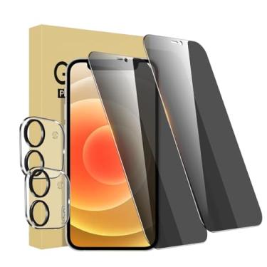 Imagem de Pacote com 2 protetores de tela de privacidade para iPhone 12 [6,1 polegadas] + 2 protetores de lente de câmera antiespião, película de vidro temperado privada, [dureza 9H] - HD