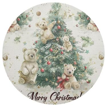 Imagem de xigua Jogo americano redondo de árvore de Natal, conjunto de 4, tapete de mesa redondo antiderrapante resistente ao calor, tapetes de mesa de 48 cm para decoração de cozinha, jantar e festa