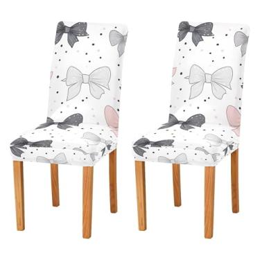 Imagem de SEHANY Conjunto de 4 capas de cadeira com laço de bolinhas rosa para sala de jantar, elástico, removível e lavável, para cozinha, hotel, festa, Natal
