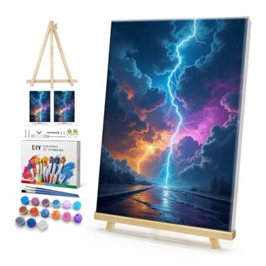 Imagem de HeeBenor Kit de pintura emoldurada por números para adultos, pintura relâmpago por número com cavalete, kit de pintura a óleo relâmpago DIY, kits de pintura por números para adultos tela emoldurada