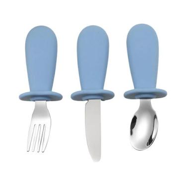 Imagem de Conjunto De Colher E Garfo De Silicone Para Bebês 3 Peças Utensílios D