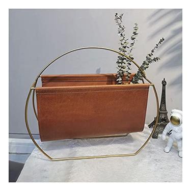 Imagem de Elegante porta-revistas de metal e couro - Suporte de estilo europeu para livros, jornais e arquivos - Organizador portátil para escritório, banheiro, sala de estar e cozinha - Solução de