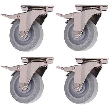 Imagem de Rodas de rodízio resistentes - Pacote com 4 rodas giratórias de borracha de 12,7 cm com freio e placa superior para proteção de piso de madeira - Rodízios de substituição 75/100/125 mm