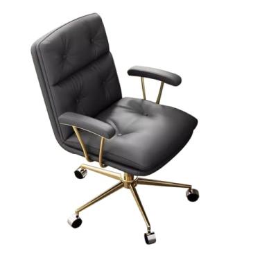 Imagem de Cadeira de computador doméstico cadeira de estudo confortável encosto, cadeiras de trabalho de couro PU com rodas, cadeiras giratórias ergonômicas de altura ajustável poltronas com base dourada (cor