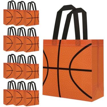 Imagem de Adecotalk 12 peças de sacolas de presente de basquete, sacolas reutilizáveis não tecidas para doces e guloseimas para crianças, esportes, dia de jogo, aniversário, compras, decorações de chá de bebê