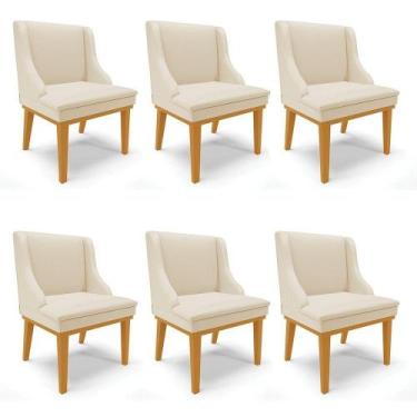 Imagem de Kit 06 Cadeiras De Jantar material sintético Base Madeira Castanho Beg