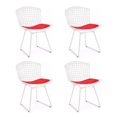Imagem de Kit 4 Cadeiras Bertoia Branca Com Assento Vermelho