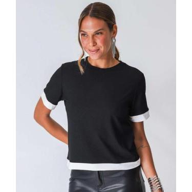 Imagem de Blusa Feminina Bicolor Manga Curta Marisa Preto-20039, Preto, P