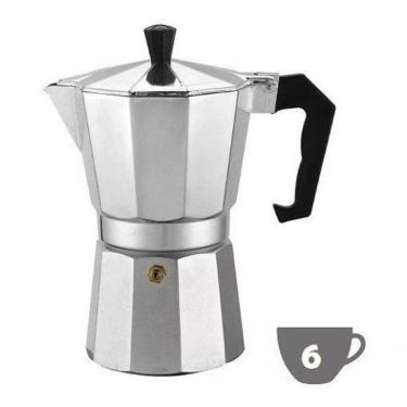 Imagem de Cafeteira Italiana para Preparo de Café Espresso em Alumínio Polido 6 Xícaras Prata 300ML