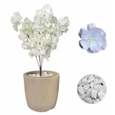 Imagem de Flor Cerejeira Pessegueiro Artificial Vaso Liso Pedra Braca - PLANDEC