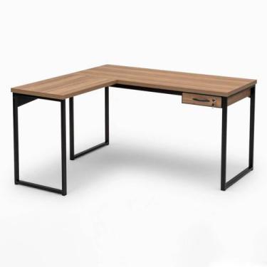 Imagem de Mesa Escrivaninha em L Grossa 150x130 c/ Gaveta e Chave Nogal - Realme