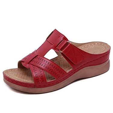 Imagem de Chinelos chinelos femininos sandálias de praia de verão para casa ao ar livre confortável com sola grossa antiderrapante chinelos abertos-vermelho_37